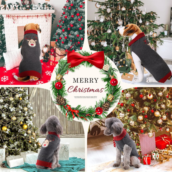 Hunde julegenser jul kjæledyr klær Søt grå reinsdyr Valp katt kostyme Nyttårsgaver til små middels store hunder gensere (XL, grå reinsdyr)