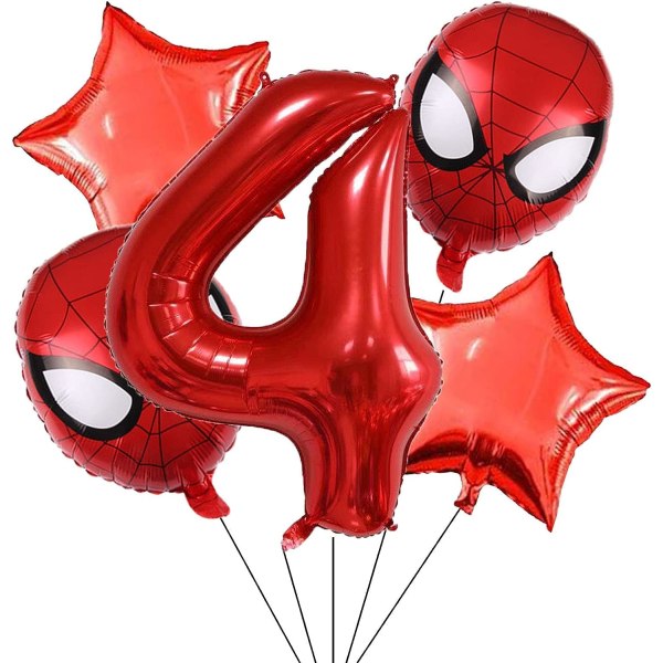 Supersankari Spiderman 4. syntymäpäiväkoristeet, punainen numero 4 ilmapallot 32 tuumaa | Spiderman-syntymäpäiväilmapallot syntymäpäivän baby shower