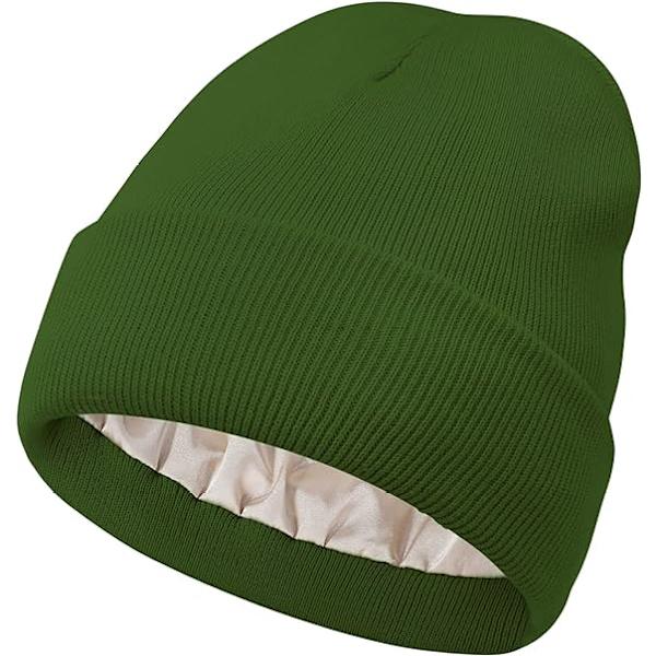 Dame Satin Lined Beanie for Kvinner Strikket Beanies Dame Vinter Beanies for Kvinner Hatter for Menn Cuffed Skull Cap