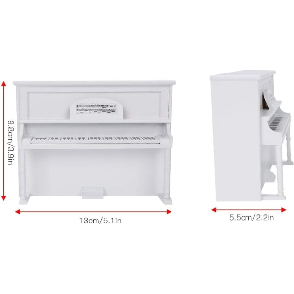 1:12 Mini-pysty piano, nukkekodin puinen piano jakkaralla Elävä mini-talomallin lisävarusteet Urheilutarvikkeet Nuken lisävarusteet (valkoinen)