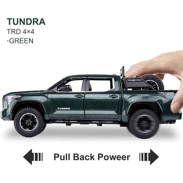 Tundra Truck Toys Offroad Pickup Leksaksbilar Diecast Metal Stora lastbilar med Ljus och Ljud Dra tillbaka Modellbilar Födelsedagspresent för barn, Grön