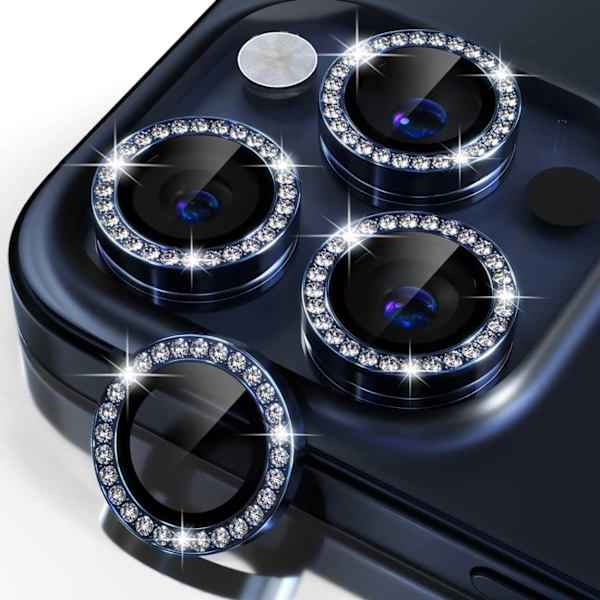 iPhone 15 Pro/Pro Max Kamerabeskyttelse Bling Diamant blå