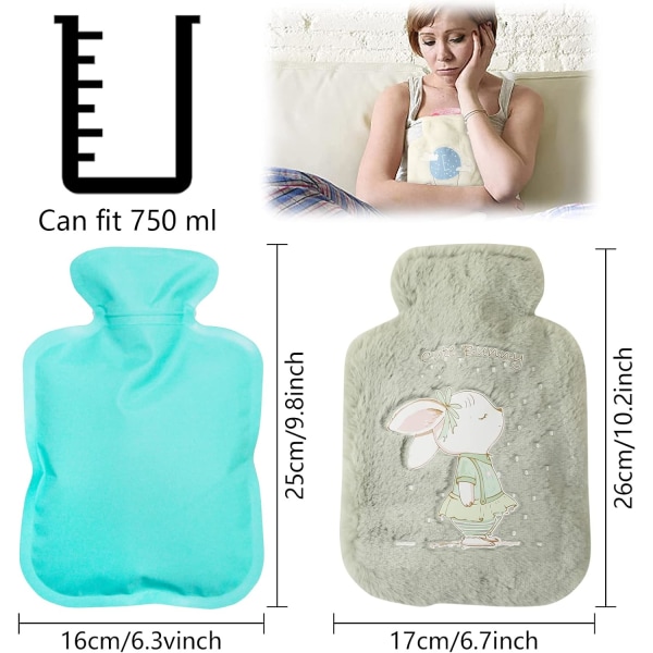 Varmvattenflaska för barn med cover 750 ml, varmvattenflaska med framficka, avtagbar och tvättbar för kalla vinterdagar, jul och vinter, E