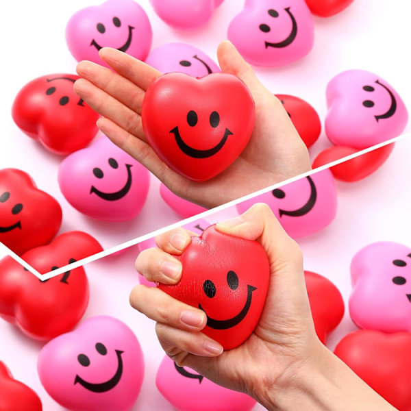 18 stk. 2,76\" Valentinsdag Hjerte Stressbolde Hjerteformede Skumbolde Hjerte Smilende Ansigt Stressbolde Store Hjerte Afslappende Bolde (Rød)