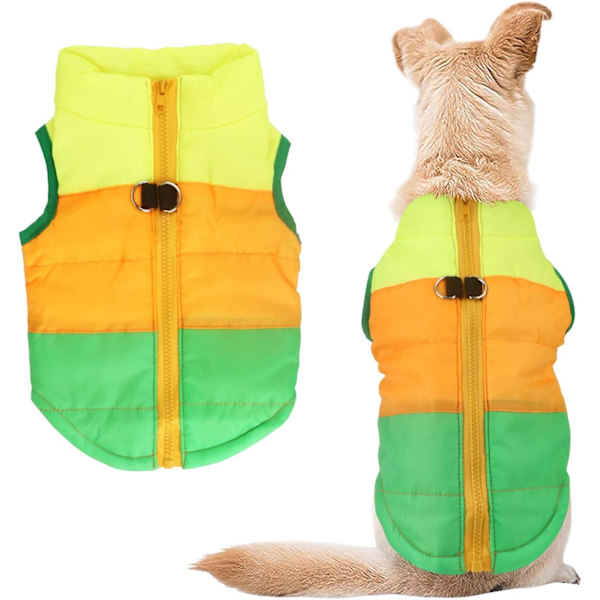 Hund- och kattväst med koppelögla, färgglada lappar, vadderad valpväst, jacka, teddy, chihuahua-kostymer, mopskläder, XS S M L (X-Small (1-pack), grön)
