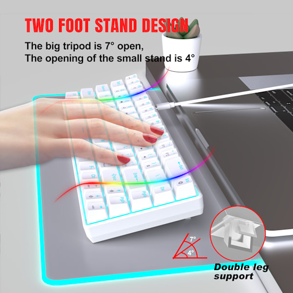 V800 68-tangents mekaniskt speltangentbord, LED-bakgrundsbelyst kabelanslutet tangentbord, stödjer axelbyte, lämpligt för Windows XP/10/11, MAC, Linux (röd axel) White/blue light