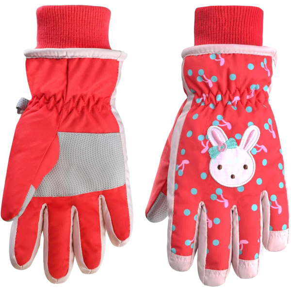 Barn Barn Skidhandskar Vintersnöhandskar Vattentäta vintervarma handskar för snowboard, pulka, kanin, röd, M