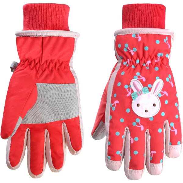 Kids Children Ski Gloves Winter Snow Gloves Waterproof Winter Warm Gloves for Snowboarding, Sledding,Rabbit,Red,L