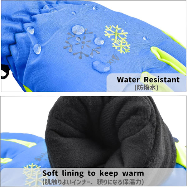 Barne- og barneskihansker Vinter snøhansker Vanntett Vinter varme hansker for snowboard, aking, gul, XS