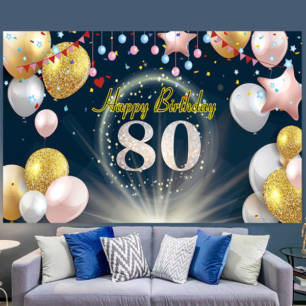Syntymäpäiväbanneri 80 vuotta vanha syntymäpäivän taustakoristeet Värikkäät ilmapallot Syntymäpäivätarvikkeet Valokuvaus tausta Syntymäpäiväjuhlakoristeet