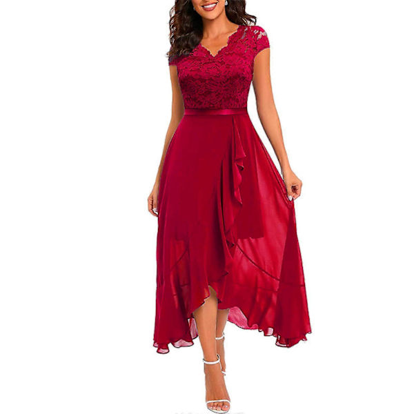 Elegantit iltapuvut häihin, pitsimekko, morsiusneidon mekko, dip hem -juhlamekko, tanssiaismekko, pitkä tanssiaispuku, rantamekko red M