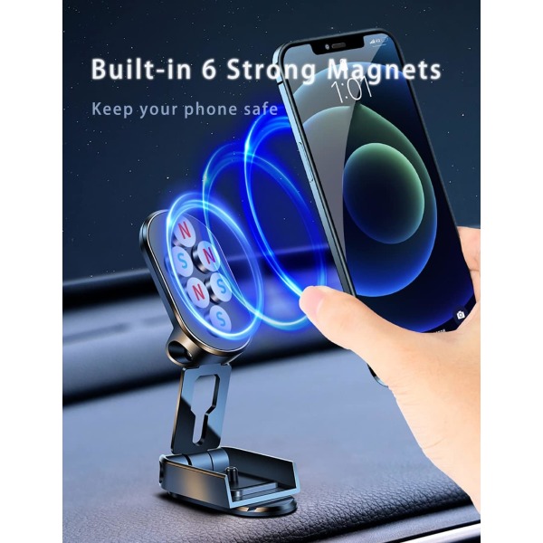 Biltelefonmagnet med 360° sammenleggbar base Universal bærbar holder kompatibel med iPhone Samsung for alle smarttelefoner