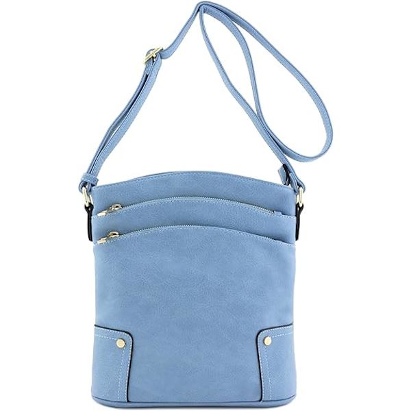 Kolminkertainen vetoketjutasku, suuri crossbody-laukku