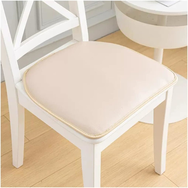 Faux læder spisebordsstol pude med bånd skridsikker hesteskoformet køkkenstol pude og spisestue sædehynde 43*40cm(Farve: Beige)