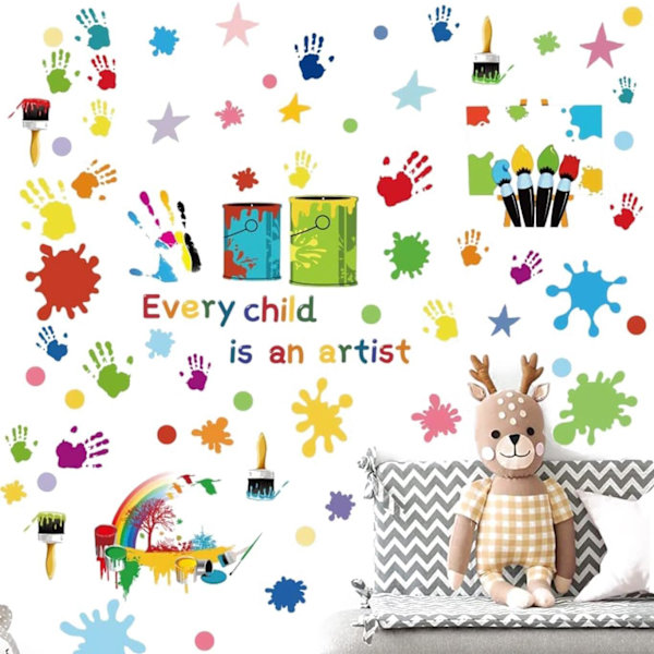 Färgglada inspirerande väggdekaler, Splatter Handprint väggklistermärken, Barn väggdekaler, Motiverande inspirerande klistermärke Positiva ord väggdekaler
