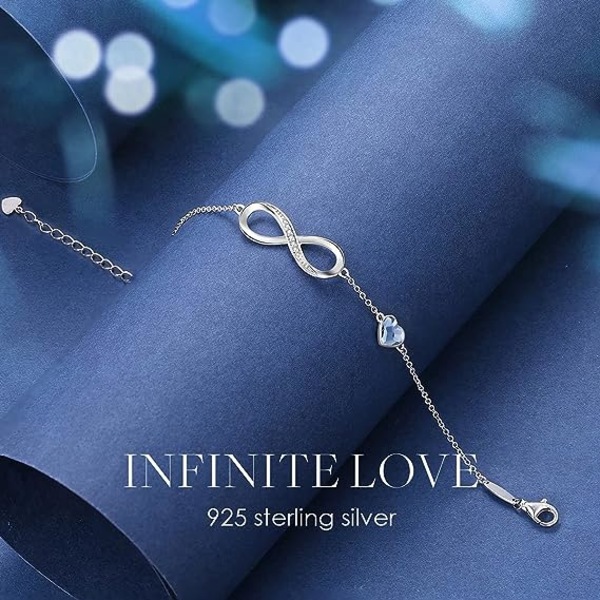 Infinity Hjerte Symbol Charm Link Armbånd til Kvinder 925 Sterling Sølv Rustfrit Stål Justerbar Jubilæums Smykker Fødselsdagsgaver