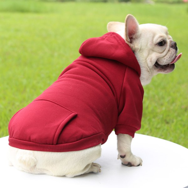 Vinterhunde-hættetrøje med lommer Varmt hundetøj til små hunde Chihuahua-frakkebeklædning Puppy Cat Custume (X-Small, Vinrød)