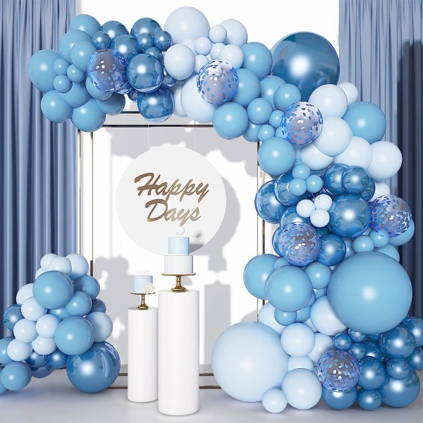 143 kpl Blue Balloons Arch Garland Kit, Erikokoiset Metallinsiniset Macaron Confetti Ilmapallot Meriteemalla Juhlasisustustarvikkeet