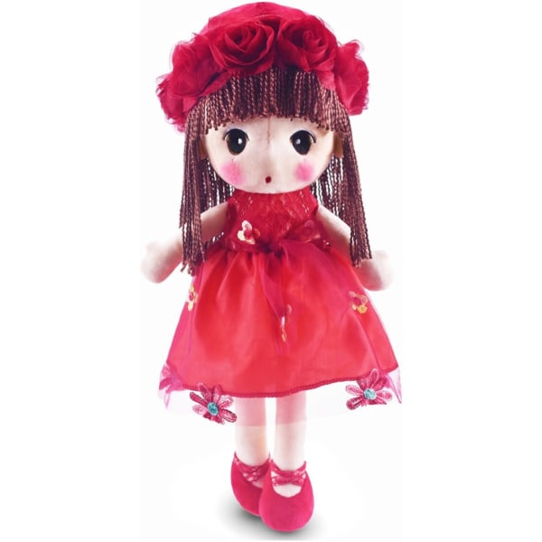 Kawaii udstoppede bløde blomsterpiger i plys-legetøjsdukke-pigegave, 18 tommer (rød)