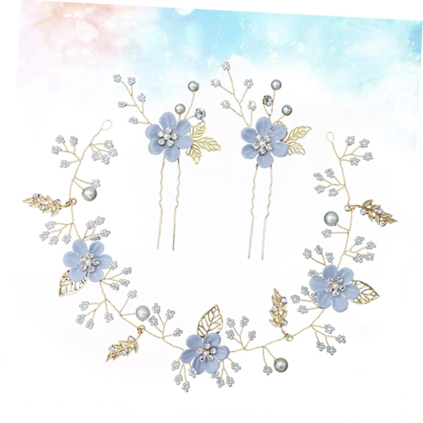 3 stk sett dekorative hårklipser pannebånd sett bryllup tiara dekor sett bryllup hodeplagg brud blomster hårnål tilbehør hodeplagg blå brud