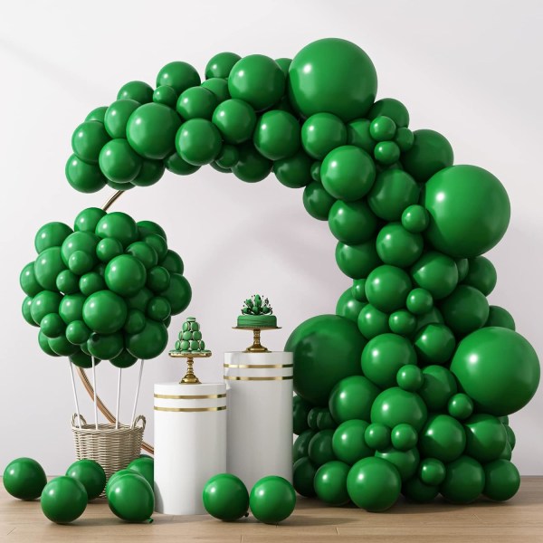 129 stk mørkegrønne ballonger forskjellige størrelser 18 12 10 5 tommer grønn lateksballong med kransbue