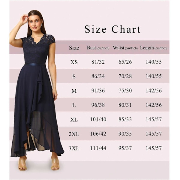 Eleganta aftonklänningar för bröllop, spetsklänning, brudtärneklänning, doppfållad festklänning, balklänning, lång balklänning, strandklänning Dark blue M