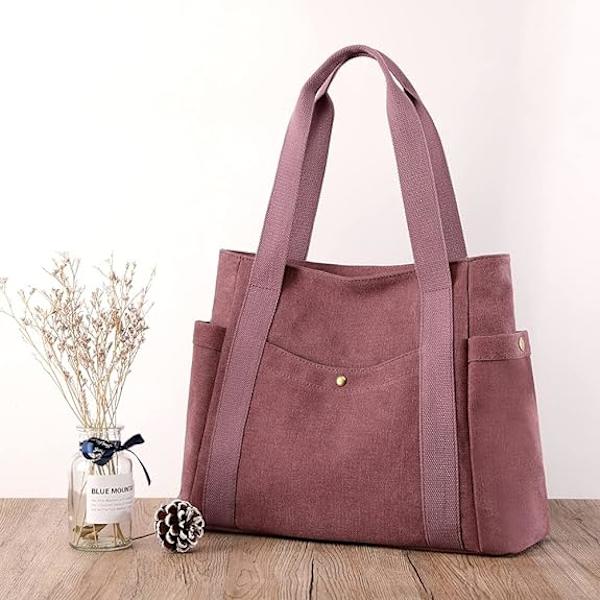 Kvinders Lærred Tote Håndtasker Multi-lomme Retro Casual Skuldertaske Top Håndtag Satchel Tote Pung