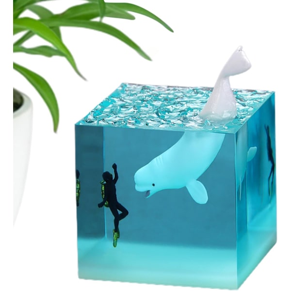 Kube LED-lampe, natlys i harpiks til skrivebordet, dekorative LED-lys til skrivebordet, stue, bogreol,A
