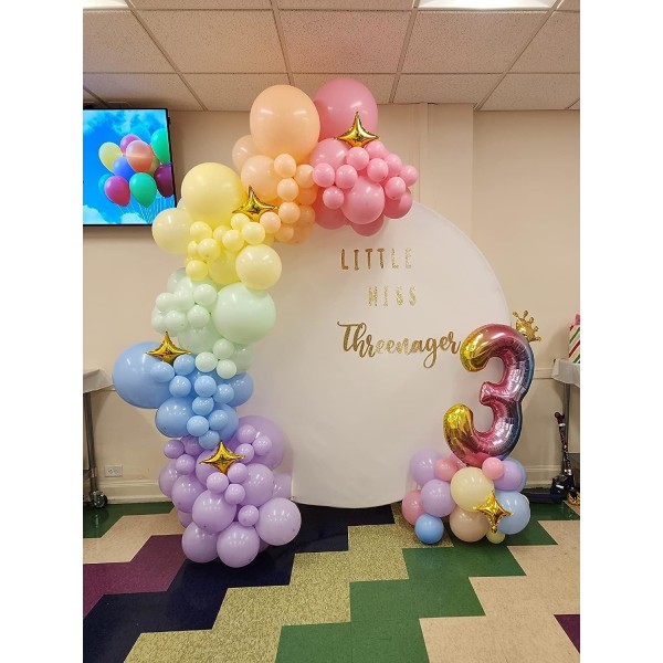 Pastell Rainbow Balloon Arch Kit - 140ST Ballonggirland i olika färger, färgglad fiesta, karneval, cirkuslatexballonger