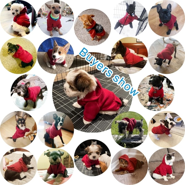 Vinterhunde-hættetrøje med lommer Varmt hundetøj til små hunde Chihuahua-frakkebeklædning Puppy Cat Custume (X-Small, Vinrød)