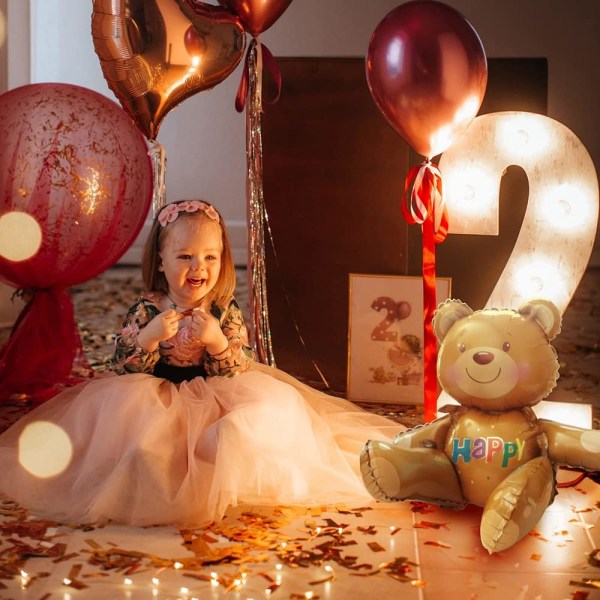 4D Teddy Bear Baby Shower Dekorationer, Fødselsdagsfest Tilbehør  Bjørn Mylar Folie Balloner, 3 Pakke Self-Stand Jungle Safari Dyr  Tema Balloner