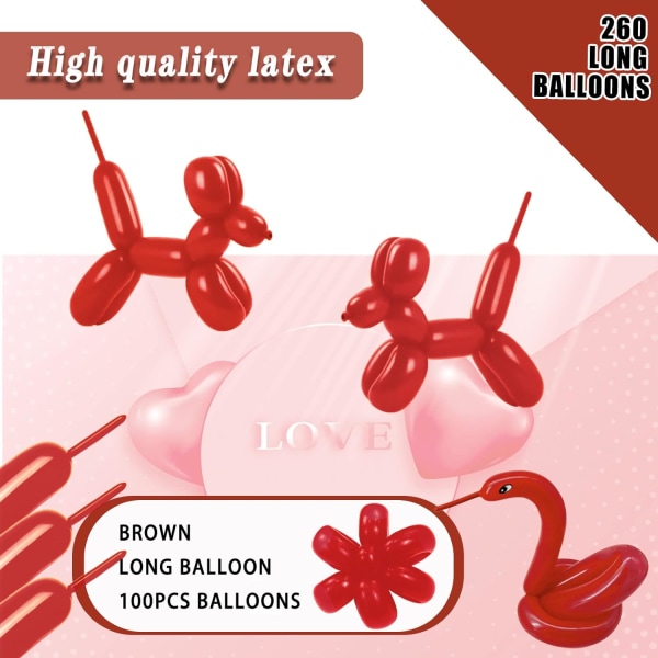 260 långa ballonger 100-pack kaffe brunt vridande djurballonger Förtjockning av latexmodellering långa magic ballonger för festdekorationer för djurmodeller
