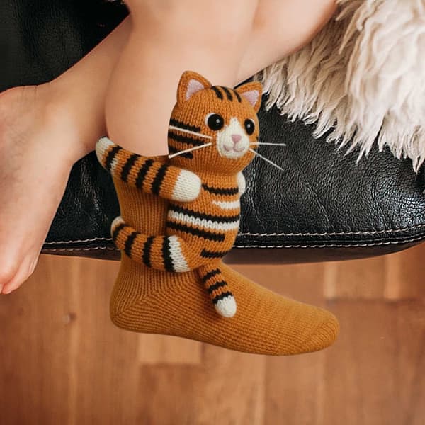 Sjove søde dyrestrømper, 3D-strikkede tigerstrømper, sjove gulvstrømper