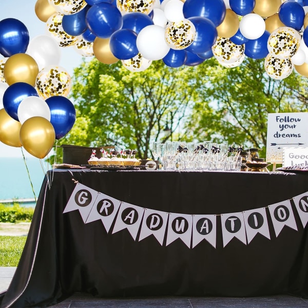 Marineblå og gull ballongbue sett 146 stk kongeblå gull hvite ballonger til konfirmasjon bursdagsfest babyshower dekorasjon