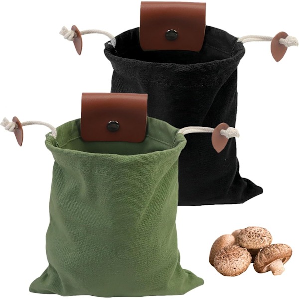 2-pack Svamp-Plockar Midjeväska, Canvas Djungel Överlevnadsväska, Mat-Vaxduk Väska med Dragkedja för Vandring, Camping