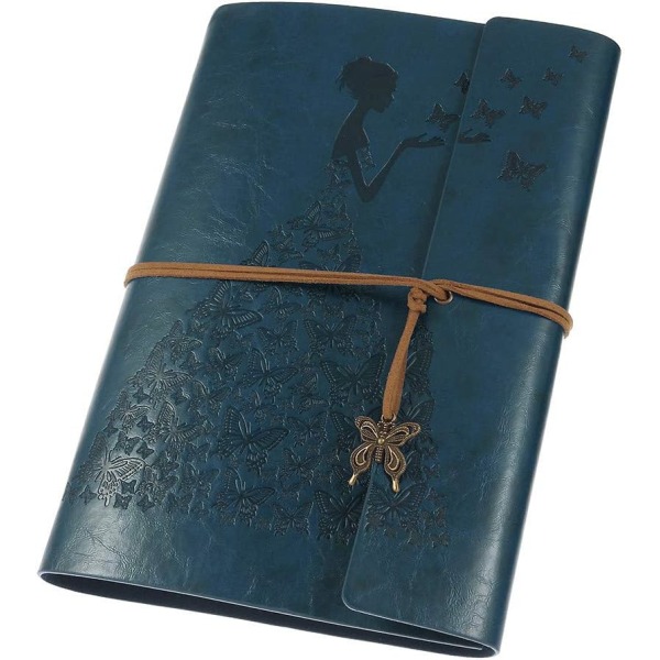 Læderjournal, Vintage Spiral Refillable Notebook Sketchbook Butterfly Journal til at skrive i til kvinder og piger gaver