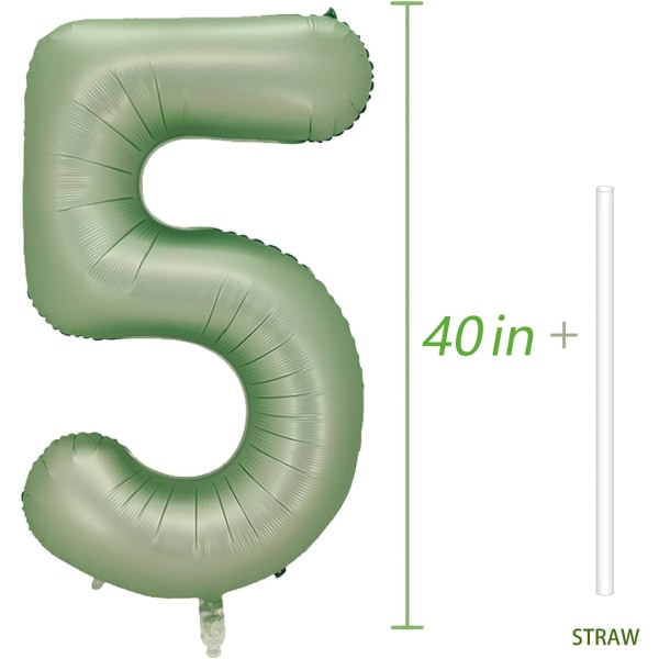 Numero 5 ilmapallo, suuri numero ilmapalloja 40 tuumaa, 5. syntymäpäiväjuhlakoristeet 5 vuotta vanha syntymäpäiväkylttisisustus, Sage Green