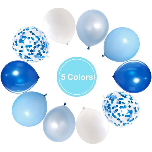 Konfetti Latex Balloner i Royal Blå, 50 stk. 12 tommer Lyseblå Baby Blå og Hvide Festballoner til Fødselsdag Bryllupsfest Dekoration