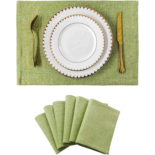 Dækkeservietter i linned på 2, 48 cm x 33 cm, varmebestandige, vaskbare og skridsikre, til bordindretning, køkken, restaurant, græsgrøn