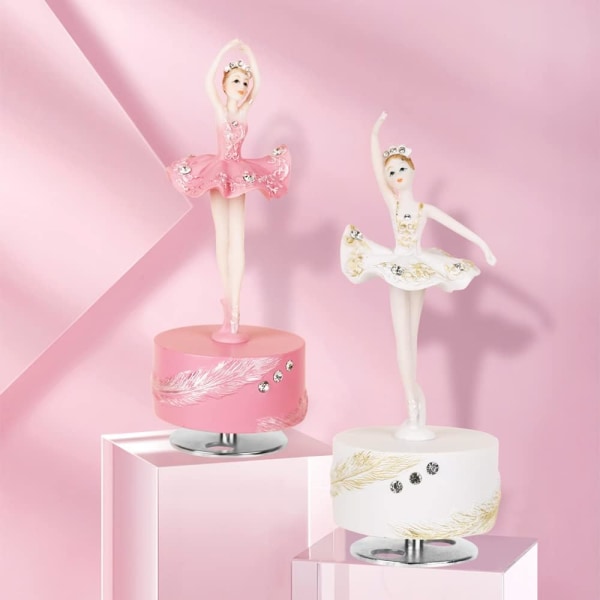 Ballerina roterende spilledåse figur, hvid og lyserød balletdanser musikboks, fødselsdag for kvinder (hvid)