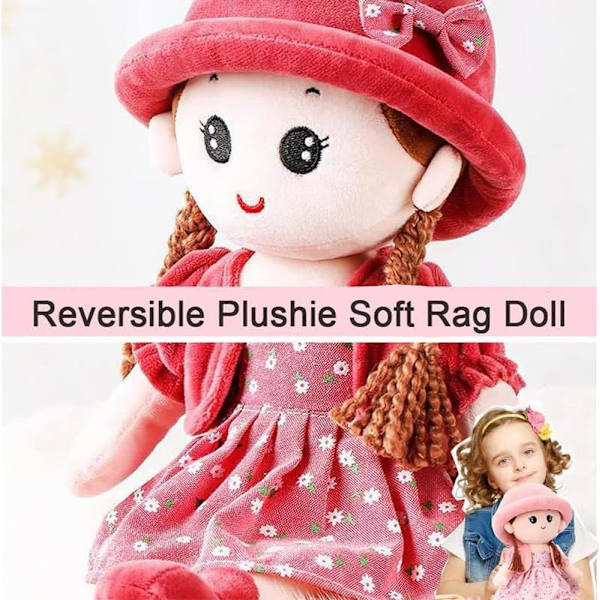 Ragdocka flicka söt plyschleksak baby saga prinsessa söt docka avtagbara kläder present till dop födelsedag för åldrar 0+ (röd)