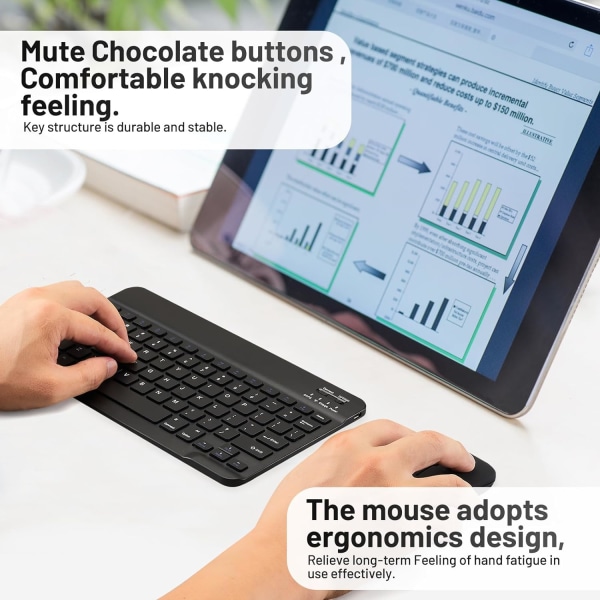 Ultratynn Bluetooth-tastatur bærbart mini trådløst tastatur Oppladbart for iPad-nettbrett (10 tommer svart)