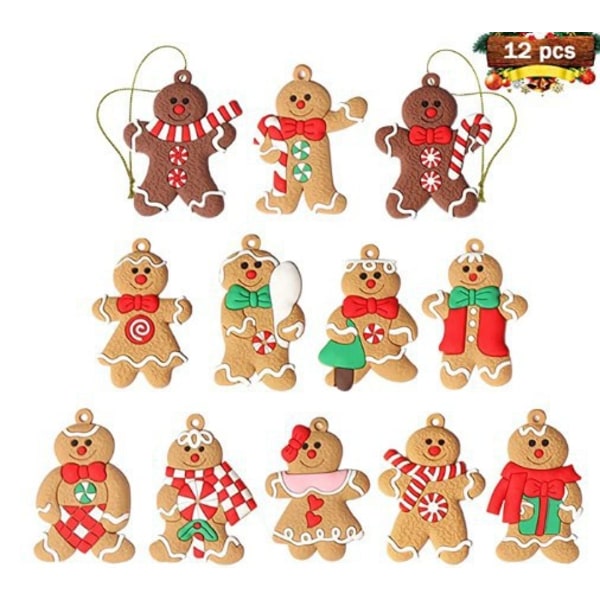 12 stk Honningkagemandspynt til juletræ Diverse plast honningkagefigurer Ornamenter til juletræshængende dekorationer 3 tommer
