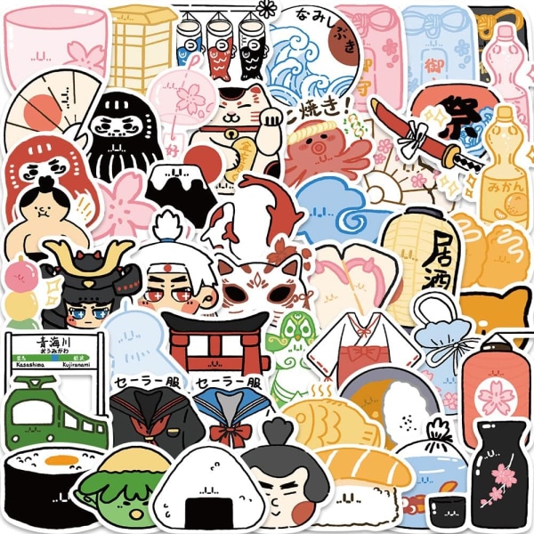 Japanske ting-klistremerker50 stk Japanske ting tegneserie Nydelige PVC Kawaii-dekaler Morsom vinyldekorasjon DIY-dekor for tenåringer (japansk artikkelklistremerke)