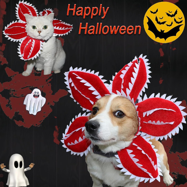 Pet Demon Hat Kostym Skrämmande Halloween Hund Pannband Demogorgon Kostym Huvudbonader Rekvisita Cosplay Outfits Söta kläder för små medelstora hundar Valp Katt -L