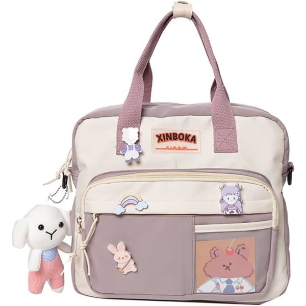 Kawaii Backpack Cute Messenger Bag Crossbody Canvas Tote Bag for Women Kawaii Ita Bag with Kawaii Accessories-Lila