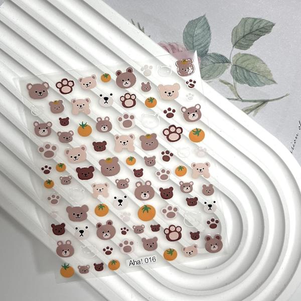 Bjørne neglkunst klistremerke Liten bjørn negl klistremerke 3D selvklebende motetrend Glamour søt dyre negldesign negl DIY dekor damer jenter barn 3 stykker