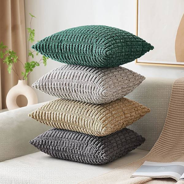 Pakke med 2 plyssede dekorative pudebetræk 12x20 tommer bløde boho stribede pudebetræk moderne boligindretning til sofa stue sofa seng khaki