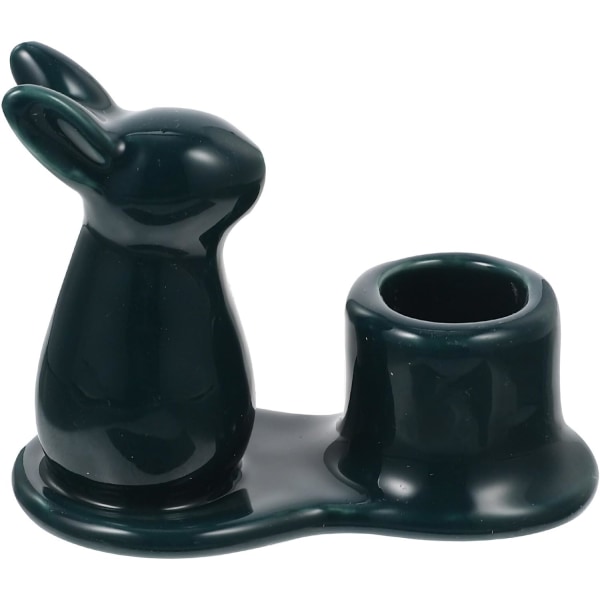 Porslinskaninljushållare påsk keramik kaninljusstake påskljusstake kaninfigurer Äggkoppshållare, mörkgrön