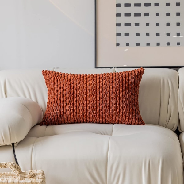 Putetrekk, putetrekk til stol/sofa/seng/bil, komfortabel kordfløyel stripet, 12 x 20 tommer, brent murstein, dobbeltstykker